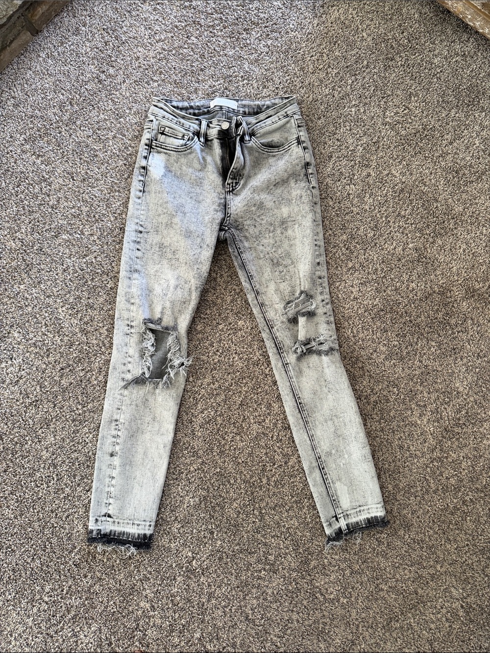 Washed Grey Distressed Skinny Jeans - High Rise Women